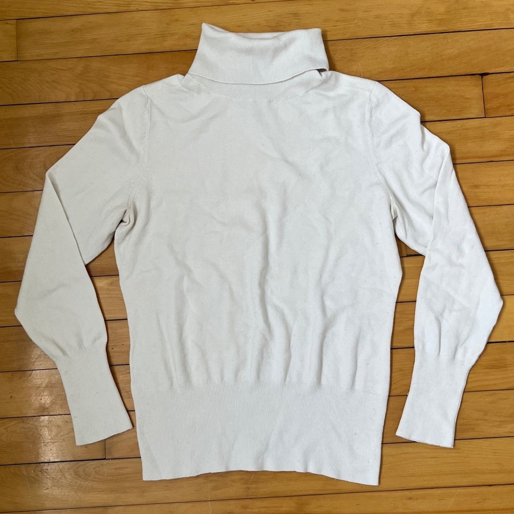 Banana Republic White Silk Cotton Cashmere Turtleneck Sweater Petite Medium PM